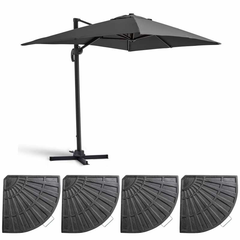 Set aus Sonnenschirm kippbar, 360 Grad drehbar (2 x 3m) + 4 beschwerte Platten 