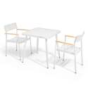 Quadratischer Gartentisch 75 x 75 cm und 2 Stühle mit Armlehnen aus Aluminium und Holz 