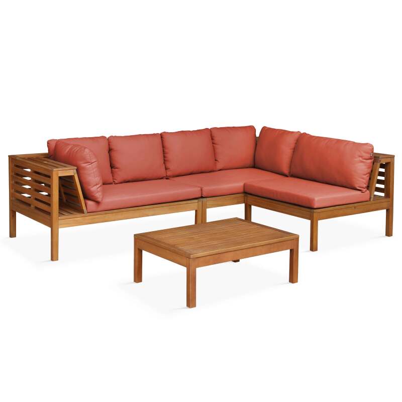 Ecksofa-Gartenlounge-Set für 4 Personen mit Tisch aus FSC®-zertifiziertem Eukalyptusholz 