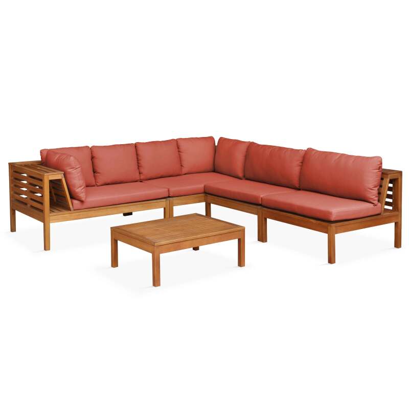 Ecksofa-Gartenlounge-Set für 5 Personen mit Tisch aus FSC®-zertifiziertem Eukalyptusholz