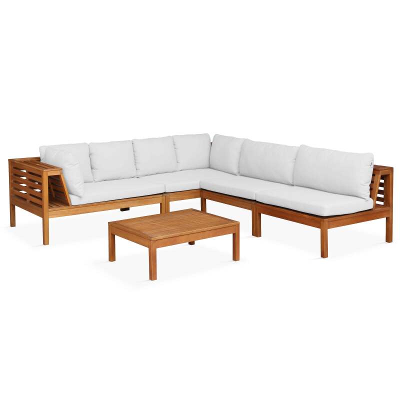 Ecksofa-Gartenlounge-Set für 5 Personen mit Tisch aus FSC®-zertifiziertem Eukalyptusholz