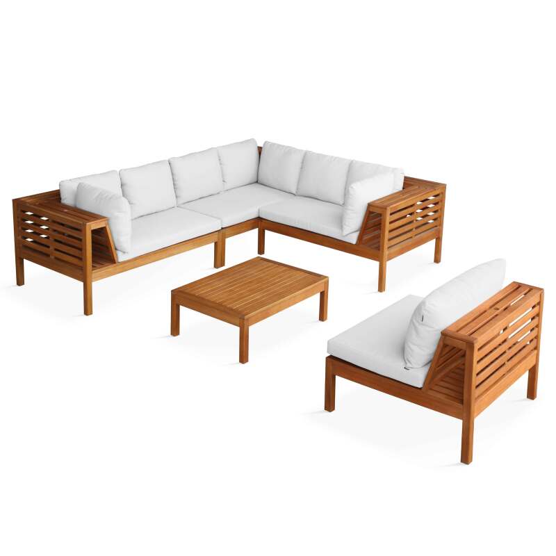 Gartenlounge-Set für 6 Personen mit Tisch aus FSC®-zertifiziertem Eukalyptusholz 