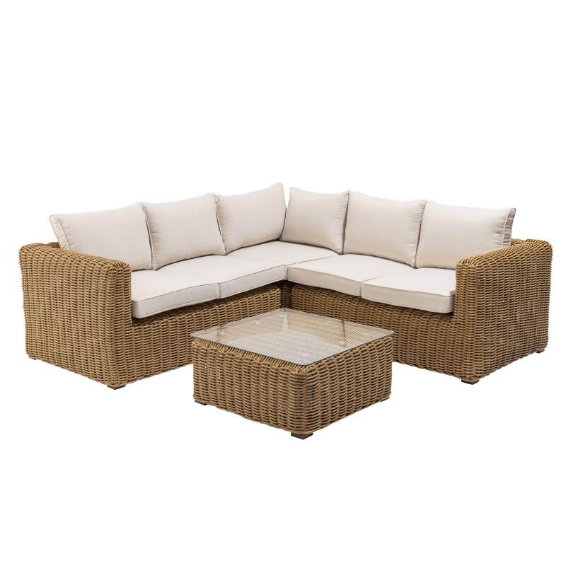 Ecksofa-Gartenlounge-Set mit 5 Sitzplätzen aus geflochtenem Kunstharz