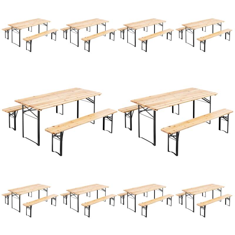 Klapptisch holz und 2 klappbare Holzbänke für 8 Plätze, 177 x 80 cm – 10er-Set