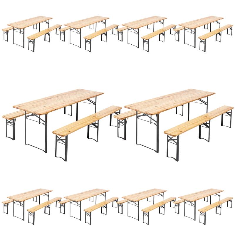 Set aus 10 Bartischen und 20 klappbaren Bänken aus Kiefernholz